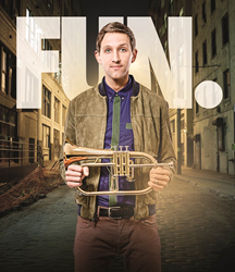 Andrew Dost of the band fun. with trumpet to receive Stand 4 Music Award
