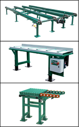 Wood-Mizer Green Chain, Roll Case Conveyor and Cross Roller Table for industrial sawmill operations.