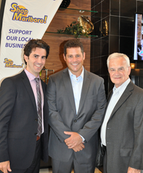 Jason Kaplan, president of Kaplan Companies (l), with Marlboro Mayor Jonathan Hornik (center) and Michael Kaplan, CEO/owner, of Kaplan Companies at the opening of Camelot at Marlboro.