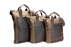 VertiGo 2.0 Laptop Bag—three sizes, shown in waxed canvas with chocolate leather