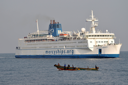 The Africa Mercy has five state-of-the-art operating rooms and ward bed space for 82 paitents