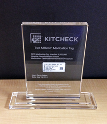 The plaque presented to Benefis Health System for tracking the two millionth medication with Kit Check.