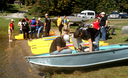 Athletes prepare their water craft for the Challenge.