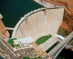 An overhead view of Glen Canyon Dam.