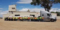 The Garnet USA team stands in front of the first mined, processed and packaged order of garnet abrasive product.