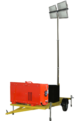 30' Pneumatic Telescoping Light Tower Mounted to a Trailer