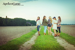 Fall Lifestyle Image- Girls in field featuring Apricot Lane fashions, shoes and accessories