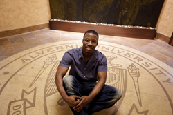 Junior Bernard in Francis Hall at Alvernia University