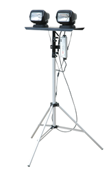 Portable Telescoping Light Tower Equipped with Two 65 Watt Spotlights