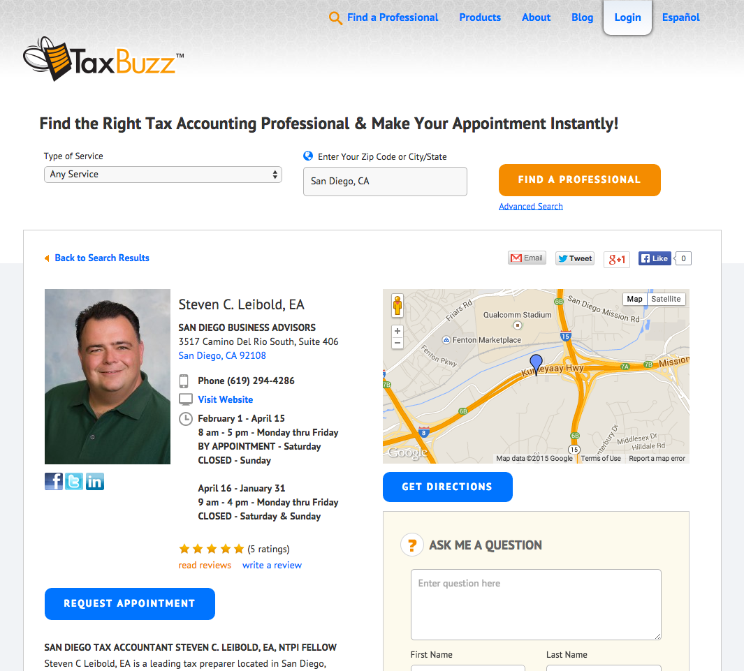 Arrives in San Diego, Helping Taxpayers Find Local 5Star Tax Accountants