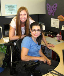 Photo of VR Counselor Lindsey Scherger Gray with Karlee Hayes at her new job with Children's Medical Services.