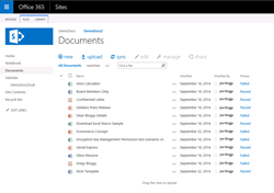 Screen Shot of Office 365 library with the Privacy Module deployed and scan results.