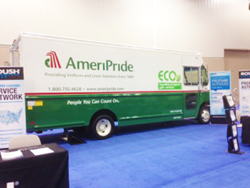 An AmeriPride Ford F-59 delivery truck is on display at the NTEA Work Truck Show.