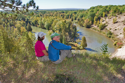 Hikers pause along the North Country Trail, just south of Traverse City