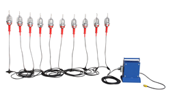 Ten Drop Lights Connected in Series with a Portable Power Transformer for Low Voltage Operation
