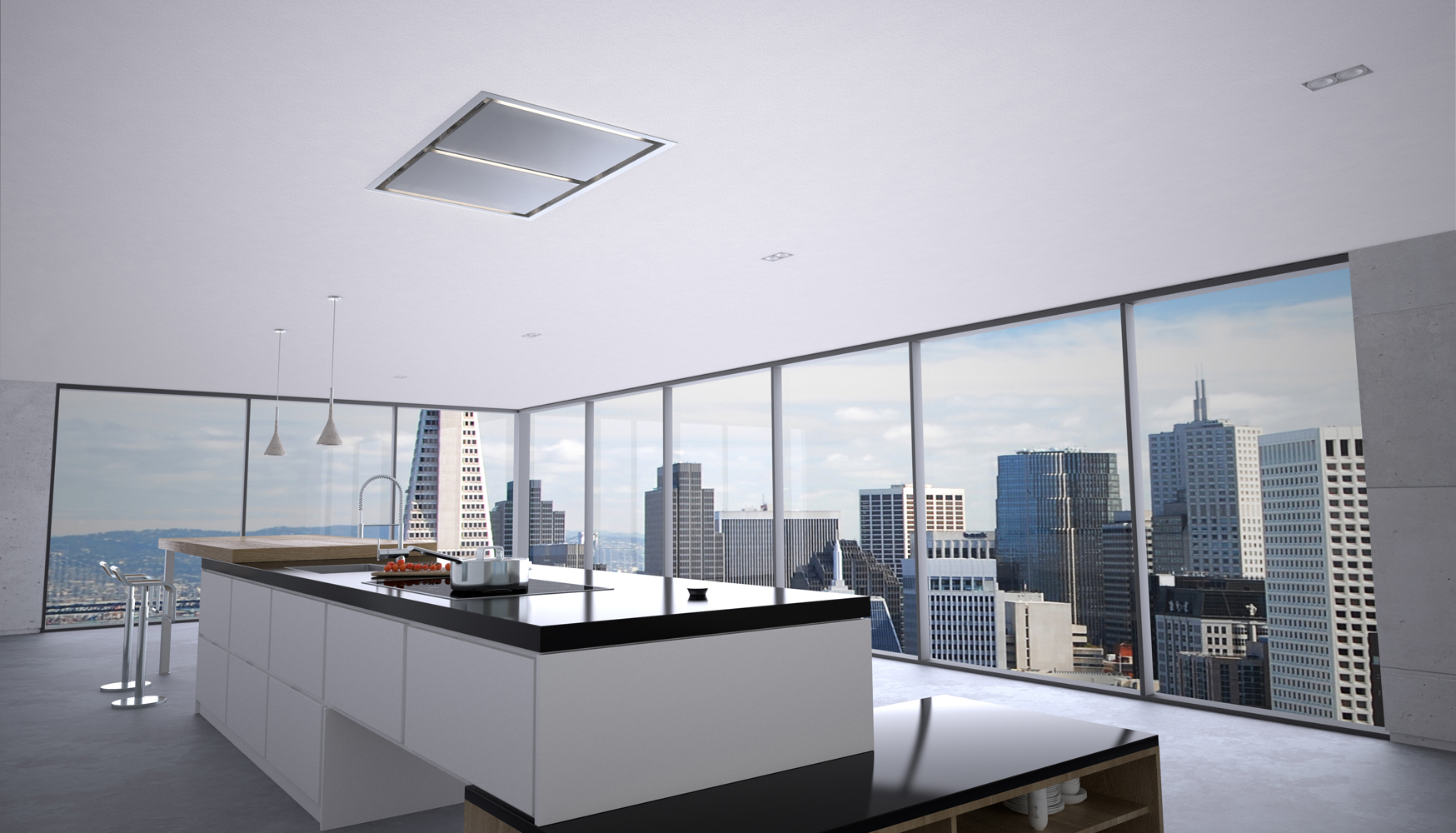 Zephyr’s Lux Island Kitchen Ventilation Hood Mounts In-Ceiling For An