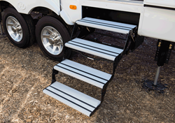 Lippert Components, Inc. (LCI®) introduces its new Alumi-Tread™ hybrid RV step, featuring strong, steel linkage and attractive aluminum treads with anti-slip rubber grooves for excellent traction.