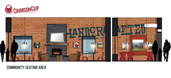 Community seating area of planned Crimson Cup Coffee House in Upper Arlington, Ohio