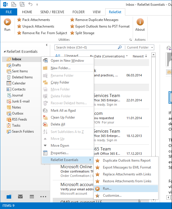 what is reliefjet essentials for outlook