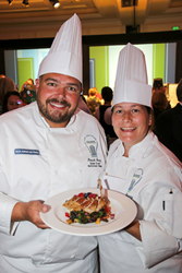 Young and Chesney with their winning dish of Pan Smoked Duck Breast with German Potato Spaetzle Salad and Wilted Swiss Chard.