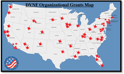 A map showing the locations of where DVNF’s Organizational Grants have gone over the past few years.