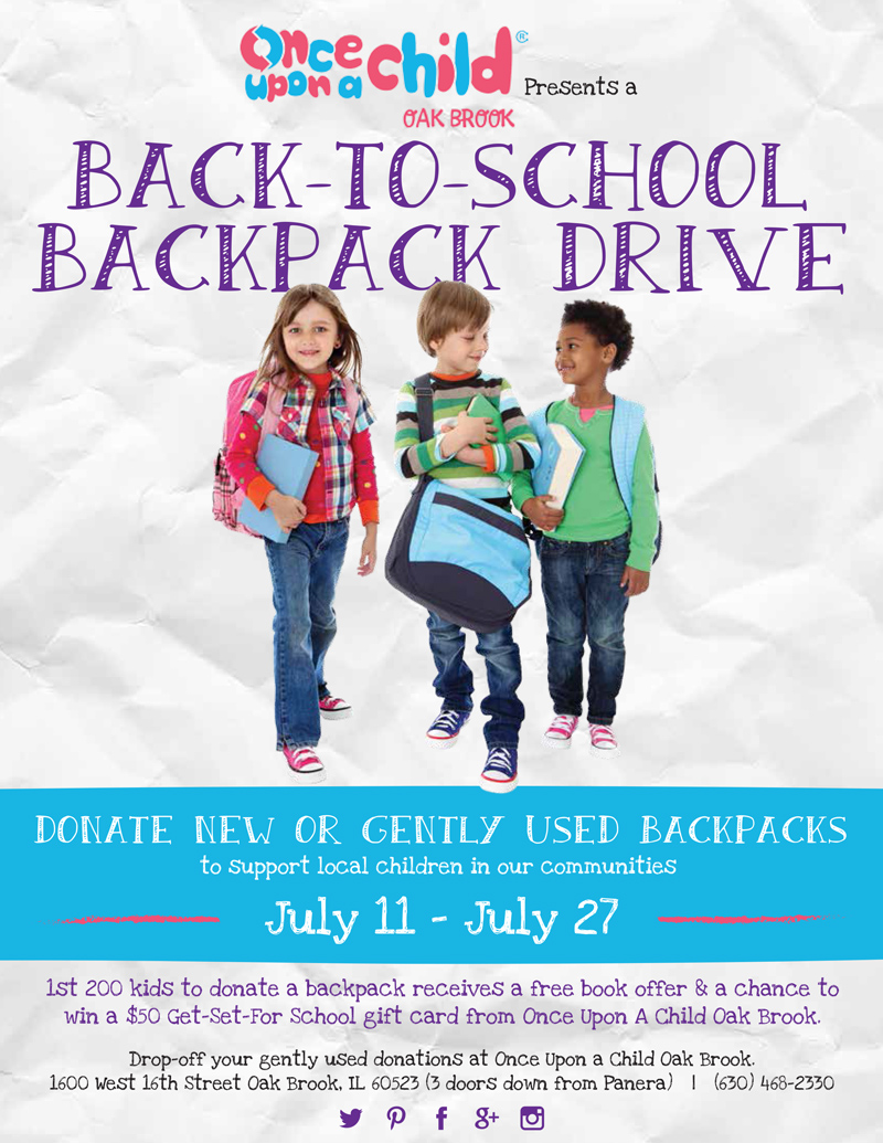 Once Upon A Child Oak Brook Hosts a Backtoschool Backpack Drive