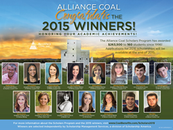 Alliance Coal grants 15 college scholarships to employees’ children, and five recognition awards to exceptional teachers.