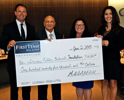 Irvine Unified School District Superintendent Terry Walker, First Team Real Estate President and CEO and First Team Real Estate Foundation Board Member Cameron Merage, Irvine Unified School District Board President Lauren Brooks and Irvine Public Schools