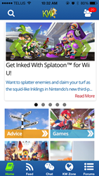 The homepage for the Kidzworld iOS app