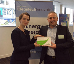 Dave Pearson is presented Star Renewable Energy's Cleantech Award by Alisa Murphy