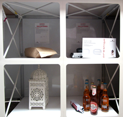 counter fixture with integrated, hidden storage compartments