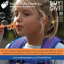 Sydney Paige Buy One Give One Backpacks and Foothill Unity Center Give To Kids In Need