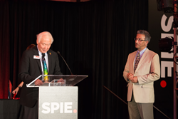 SPIE President Toyohiko Yatagai, at left, presented SPIE 2015 awards including the Gold Medal of the Society to Nader Engheta, at right.