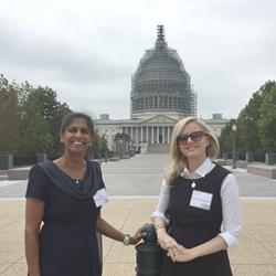 Volunteers from SPIE and other National Photonics Initiative backers visited Congress to urge support for photonics; above, Anita Mahadevan-Jansen (left) and Kimberly Arcand near the Capitol.