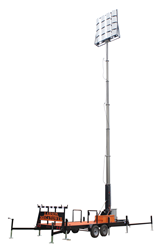 Trailer Mounted Fold Over Seven Stage Light Mast Equipped with Sixteen 400 Watt LED Light Heads