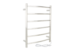 Studio towel warmer with brushed stainless steel finish.