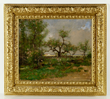 Max Weyl (American, 1837-1914), landscape, oil on canvas, country scene with woman planting