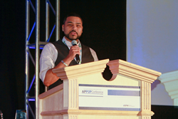 Sebastian Bodden, APM addresses his peers after accepting the AP Manager of the Year Award for organizations with less than $1 billion in annual revenue.