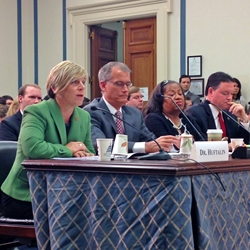 Salt Lake Community College President Deneece G. Huftalin testifies in front of a House committee about the value of reauthorizing funding from the Perkins Act. Photo credit: Lauren Aronson