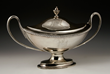 Irish covered soup tureen, silver, with gadroon edge, open handles and engraved crest, made in Dublin 1777 by Richard Williams, hallmarks on base