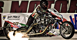 Tommy Grimes wins '14 and '15 NHRA Harley-Davidson Top Fuel Drag Racing Championships with Akea/Ray Price nitro Harley for Ray Price Motorsports Racing.
