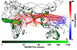 Modeled origin of air observed in the tropical Western Pacific during the CONTRAST and CAST campaigns. Air histories go back 10 days or until the air encountered precipitation and strong vertical winds. Polluted air (red paths) originates from regions wit