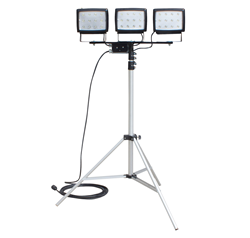 Three to Ten Foot Telescoping Tripod Equipped with Three 40 Watt LED Lights