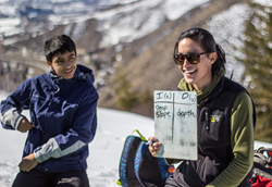 A Graduate Fellow of Walking Mountains Science Center teaching Eagle County students about snow science.