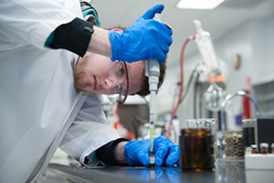 Student Cody Cummings is working to develop methods to better analyze the effects of flavorings used in electronic cigarettes.