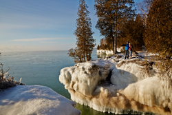 Lake Michigan ice formations at Cave Point County Park in Door County, Wisconsin