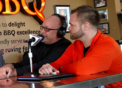 Minuteman Press franchise owner Dan Reeves (left) and his son Mike Reeves (right) at recent radio interview in Minnesota with Real Estate Chalk Talk Radio