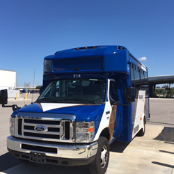 Each of LeeTran's Passport shuttles is built on the Ford E-450 chassis with 6.8L V10 engine, and equipped with a ROUSH CleanTech propane autogas fuel system with extended range 64-usable-gallon fuel tank.