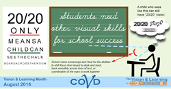 20/20 only means a child can see the chalk board across the room. Students need other visual skills for school success!
