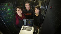 Dr Karmen Condic-Jurkic (right) with Dr Megan O'Mara and Steven De Costa. Image: Stuart Hay, ANU.